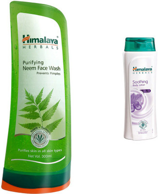 Himalaya Purifying Neem Face Wash, Soothing Body Lotion(Set of)
