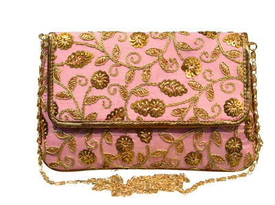 5elementz Women Evening/Party Pink Cotton, Brocade Sling Bag