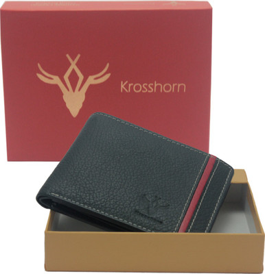 Krosshorn Men Black Genuine Leather Wallet(6 Card Slots)