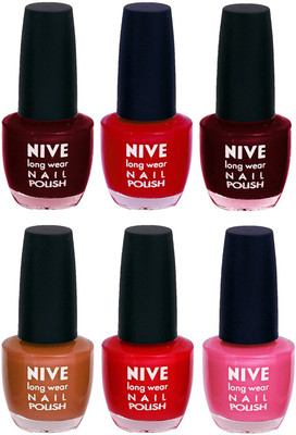 Nive Colour Blast Nail Lacquer (Set of 6 Nail Polish) Red,Red,Red,Brown,Red,Pink(Pack of 6)
