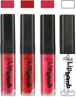 Bonjour Paris Matte Lipstick(Hot Pink-Red-Pink-Top Coat, 24 ml)