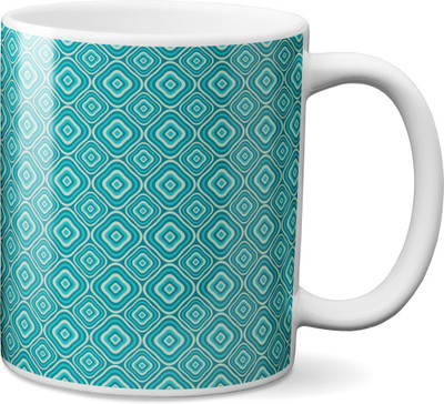 VOGALLY Blue Rounded Rectangle Retro Tiles Ceramic Mug(325 ml), Multicolor