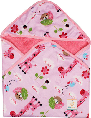 Ole Baby Printed Hooded Baby Blanket(Polyester, Dark Pink