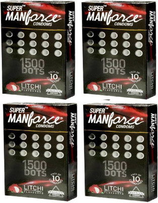 Manforce Litchi Flavoured - 1500 Dots Combo 4 Condom(Set of 4, 40S)