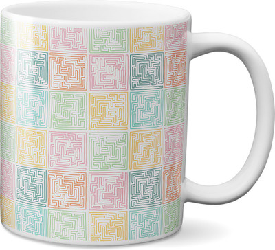 VOGALLY Colourful Labyrinth Pattern Ceramic Mug(325 ml), Multicolor