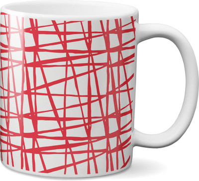 VOGALLY Abstract Red Lines Ceramic Mug(325 ml), Multicolor