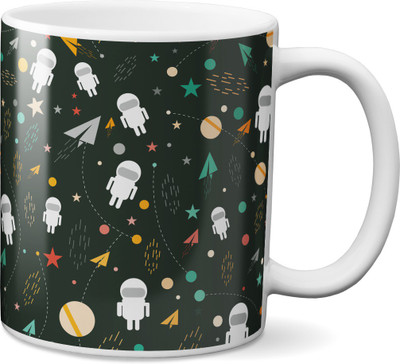 VOGALLY Astronauts Pattern Ceramic Mug(325 ml), Multicolor