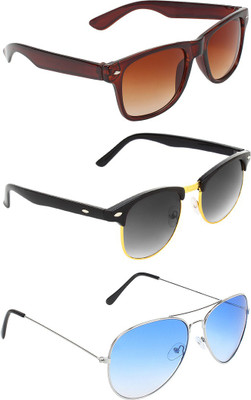 Abner Wayfarer, Clubmaster, Aviator Sunglasses(Brown, Black, Blue