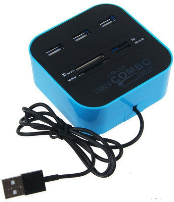 Oxyura All In One Combo Card Reader & 3 Port Usb 2.0 Hub Blue USB Adapter(Blue)
