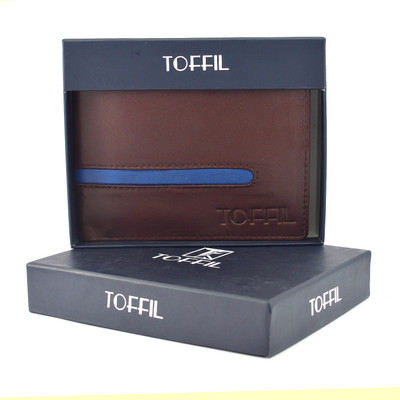 TOFFIL Men Brown, Blue Genuine Leather Wallet(6 Card Slots), Brown and blue