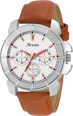 Arum ASMW-020 White Dial Brown Strap Watch - For Men