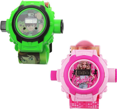 Fashion Gateway ( Ben 10 and Barbie ) (fk69) Green::Pink Watch - For Boys & Girls