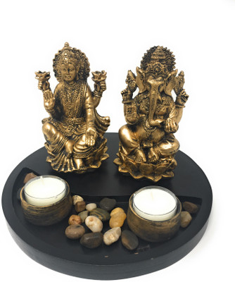 Scrafts Polyresin 2 - Cup Tealight Holder Set(Gold, Pack of 1)