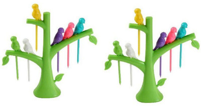 Meenamart Tree and Birds Plastic Fruit Fork Set(Pack of 12)