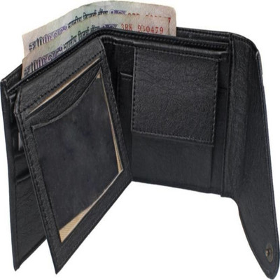 SP Boys Black Artificial Leather Wallet(5 Card Slots)