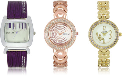 LEGENDDEAL New LR202-203-207 Exclsive Diamond Studed Rose Gold Best Stylish Combo Watch - For Girls