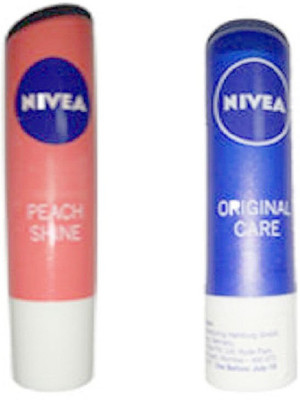 Nivea PEACH SHINE LIP BALM 4.8GM + NIVEA ORIGINAL CARE LIP BALM 4.8GM PEACH SHINE(Pack of: 2, 4.8 g)