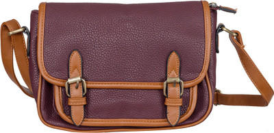 peaubella Women Casual Purple, Tan Leatherette Sling Bag