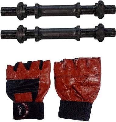 Facto Power BLACK COLOR DUMBELL RODS AND LEATHER MATERIAL, RED COLOR, GYM GLOVES Gym & Fitness Kit