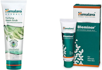 Himalaya Purifying Neem Scrub, Bleminor Anti Blemish Cream(Set of 2)