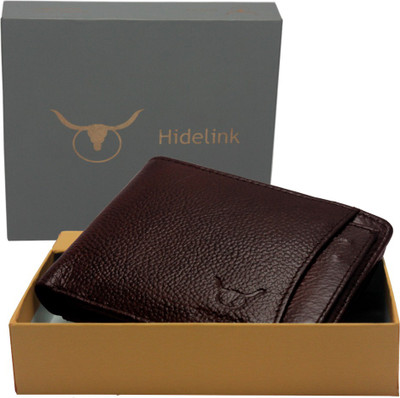 Hidelink Men Formal Brown Genuine Leather Wallet(6 Card Slots)