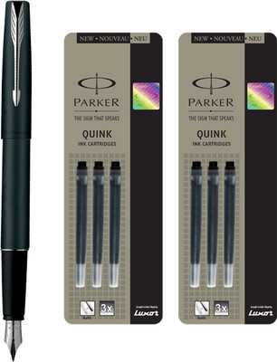 Parker Frontier Matte Black CT Fountain Pen with 6 Black Quink Ink Cartridge(Pack of 3)