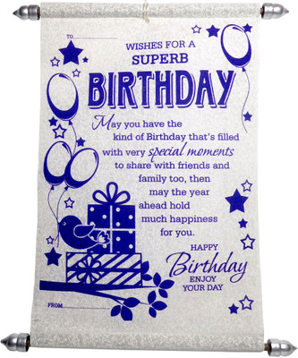 Siddhi Gifts Birthday Gifts For Girls - Happy Birthday Scroll Greeting Card Greeting Card(Blue, Pack of 1)
Siddhi Gifts Birthday Gifts For Girls - Happy Birthday Scroll Greeting Card Greeting Card(Blue, Pack of 1)