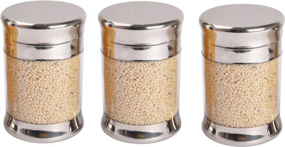 JVL Option Clear Canister - 1250 ml Steel Grocery Container, Tea Coffee & Sugar Container, Pickle Container & Salt Pepper Container(Pack of 3, Silver)