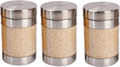 JVL Twister Clear Canister-Matt Finish - 1350 ml Steel Grocery Container(Pack of 3, Clear)
