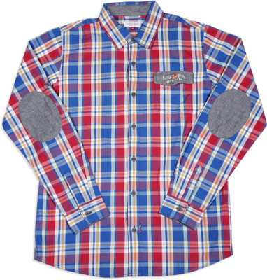 US Polo Kids Boys Checkered Casual Multicolor Shirt, Me. red