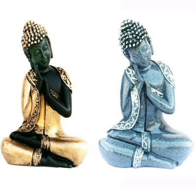 Gaba Trend Thai Buddha Decorative Showpiece - 17 cm(Polyresin, Gold, Light Blue)