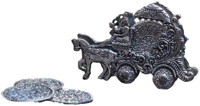 eCraftIndia Antique Oxidized Tea Coaster - Chariot Design Wooden Tealight Holder(Silver, Pack of 1)
