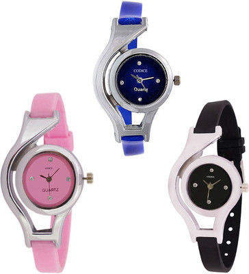 SPINOZA Round and unique design glory blue pink black combo of 3 watch for women Watch - For Girls