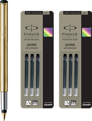 Parker Vector Gold GT Fountain Pen with 6 Black Quink Ink Cartridge(Pack of 3)