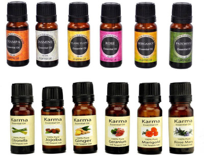 Karmakara Set of 12 100% Pure Therapeutic Essential Oils Jasmine Ylang Ylang Bergamot Champa Rose Patchouli Rose Marry,Marigold,Jojoba,Ginger,Geranium,Citronella 10ml(10 ml)
Karmakara Set of 12 100% Pure Therapeutic Essential Oils Jasmine Ylang Ylang Bergamot Champa Rose Patchouli Rose Marry,Marigold,Jojoba,Ginger,Geranium,Citronella 10ml(10 ml)