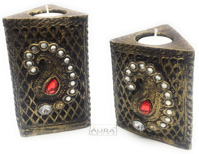 AuraDecor Antique Polyresin Tealight Holder(Black, Pack of 2)