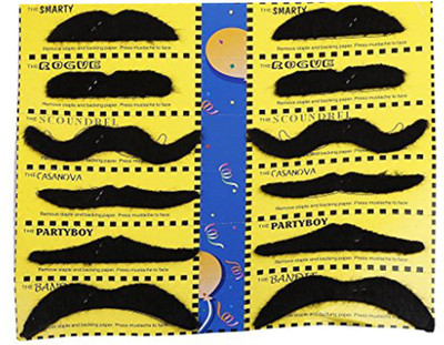 PARTY PROPZ Black STICK ON MUSTACHE PACK OF 12/BACHELORETTE PARTY DECORATION/BACHELORETTE PARTY SUPPLIES - 12 ml
