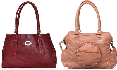 Vera Stayle Shoulder Bag(Maroon, Beige), Beige;maroon