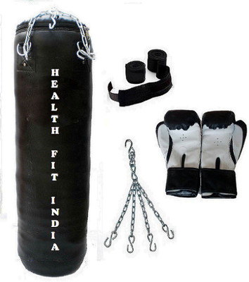 HEALTH FIT INDIA 1.5 Feet Long, P.U Material, BLACK Color, Unfilled with Hanging Chain with 9 Feet Long Black Color Hand Wraps Pair & Boxing Gloves Pair Boxing Kit
HEALTH FIT INDIA 1.5 Feet Long, P.U Material, BLACK Color, Unfilled with Hanging Chain with 9 Feet Long Black Color Hand Wraps Pair & Boxing Gloves Pair Boxing Kit