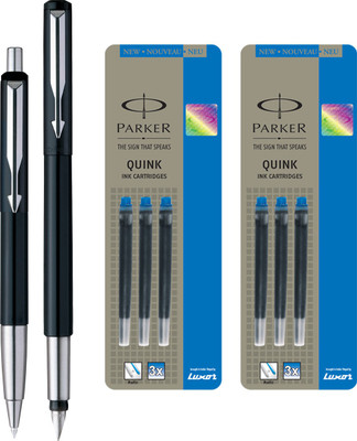 Parker Vector Standard Sets Fountain Pen with Ball Pen - Black with 6 Blue Quink Ink Cartridge(Pack of 3)
Parker Vector Standard Sets Fountain Pen with Ball Pen - Black with 6 Blue Quink Ink Cartridge(Pack of 3)