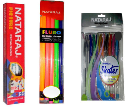 NATARAJ SKATER PEN + FLURO RUBBER TIPPED PENCIL + PICTURE PENCIL Pencil(Set of 3, Multicolor)