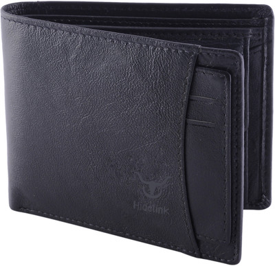 Hidelink Men Black Genuine Leather Wallet(5 Card Slots)