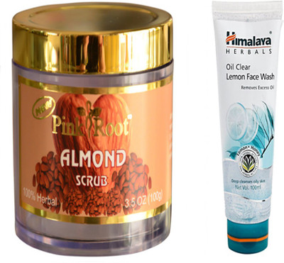 Pink Root ALMOND SCRUB WITH HIMALAYA OIL CLEAR LEMON FACE WASH(Set of 2)