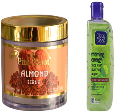 Pink Root ALMOND SCRUB WITH CLEAN N CLEAR APPLE FACE WASH(Set of 2)