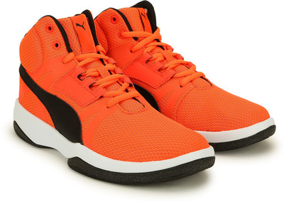 Puma Boys Lace Basketball Shoes(Orange, Red blast-puma black