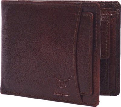 Hidelink Men Brown Genuine Leather Wallet(8 Card Slots), Reddish brown