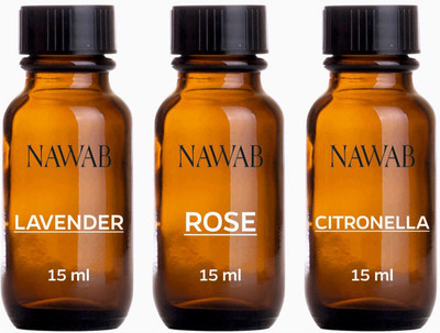 NAWAB essential aroma oil(Lavender,Rose,Citronella-15ml each) Aroma Oil(45 ml)