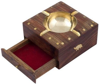 Craft Art India Carved Brown Wooden Ashtray(Pack of 1)