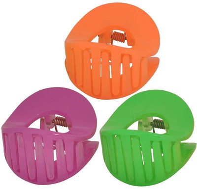 Maayra Women's Plain Pack of 3 Hair Claw(Orange)