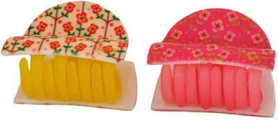 Maayra Women's Flower Paisley Pack of 2 Hair Claw(Yellow)